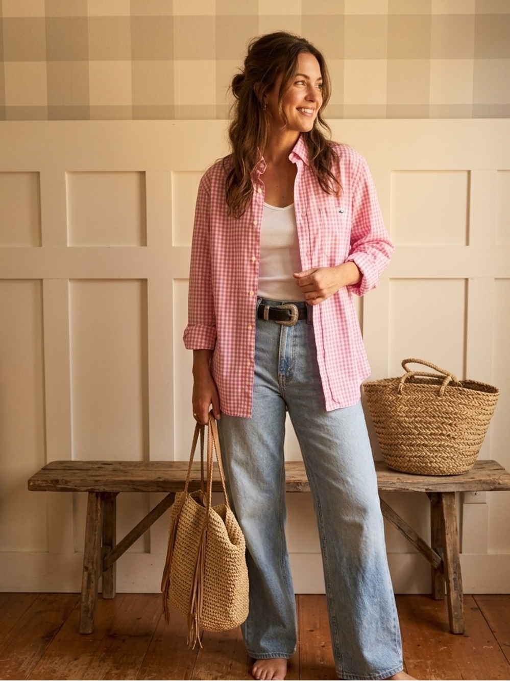 Vineyard Vines Pink Gingham Long-Sleeve Button-Down Shirt Medium